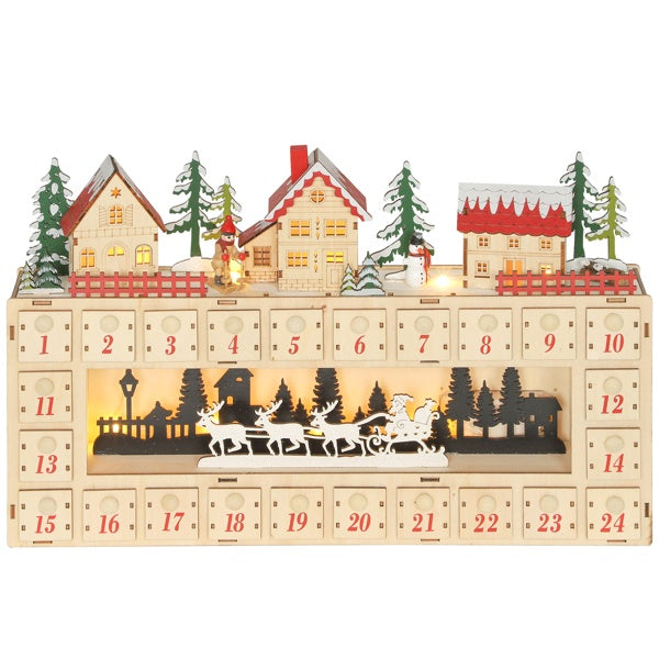 Christmas Advent Calendar – Wooden LED Light-Up Village