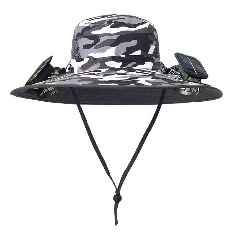Outdoor Wide Brim Sun Hat With Solar Fan Wide Brim Solar Fan Outdoor Fishing Hat Solar USB Charging Solar Powered Hat Adjustable