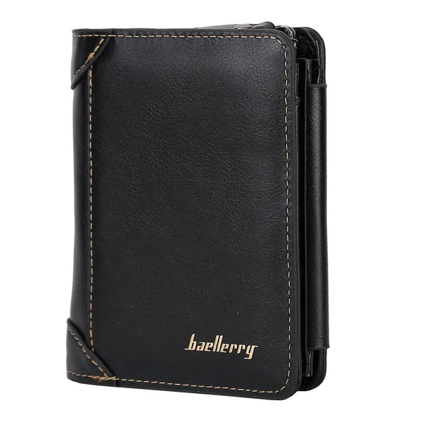 Men Leather Wallet ID Card Holder Purse Trifold Clutch Money Zipper With ID Window 14 Credit Card 1 ID Card
