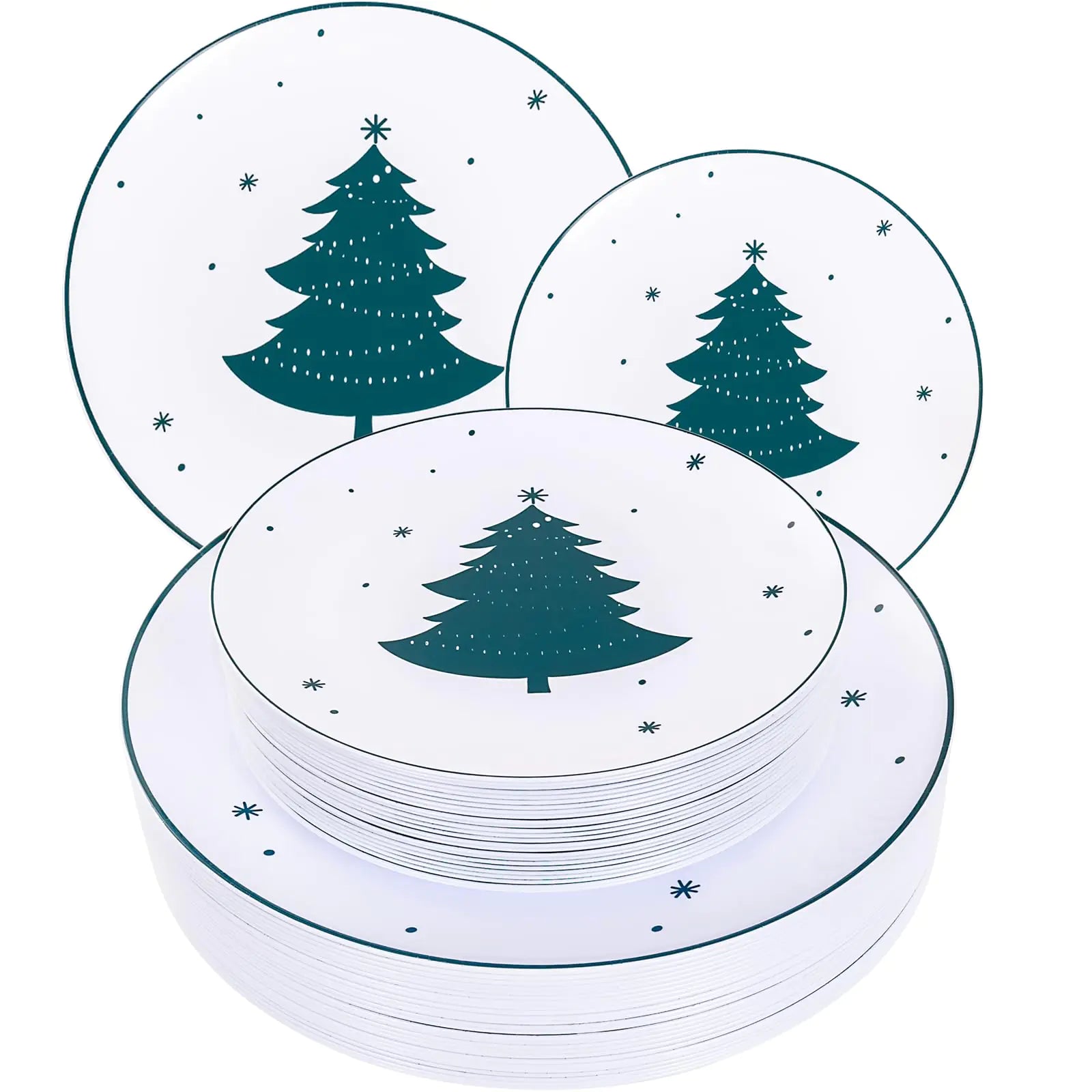 FestiveTree 50-Pack Christmas Plastic Plates