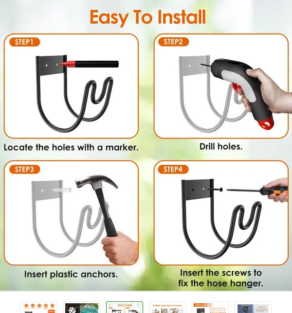 2Pack Heavy Duty Garden Hose Holder Stainless Steel Hose Hook Metal Hose Rack Reel Organizer For Water Hose Extension Cords