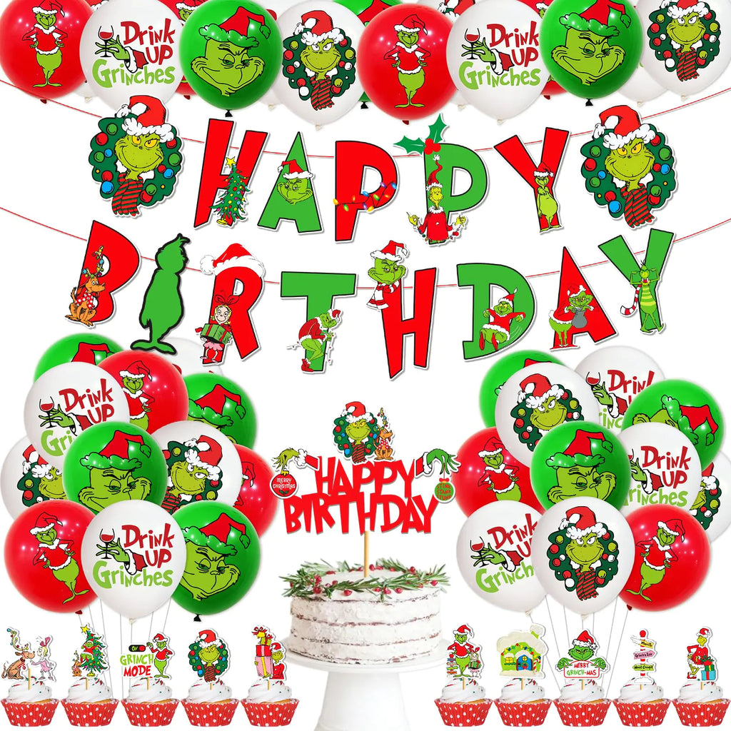 46Pcs Christmas Birthday Party Decorations Christmas Happy Birthday Banner Christmas Balloons Christmas Theme Birthday Party Decorations Merry Birthday Decorations
