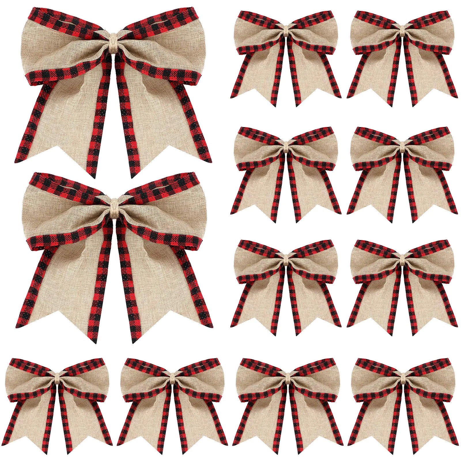 Holiday Cheer 12-Pack Burlap Plaid Bows