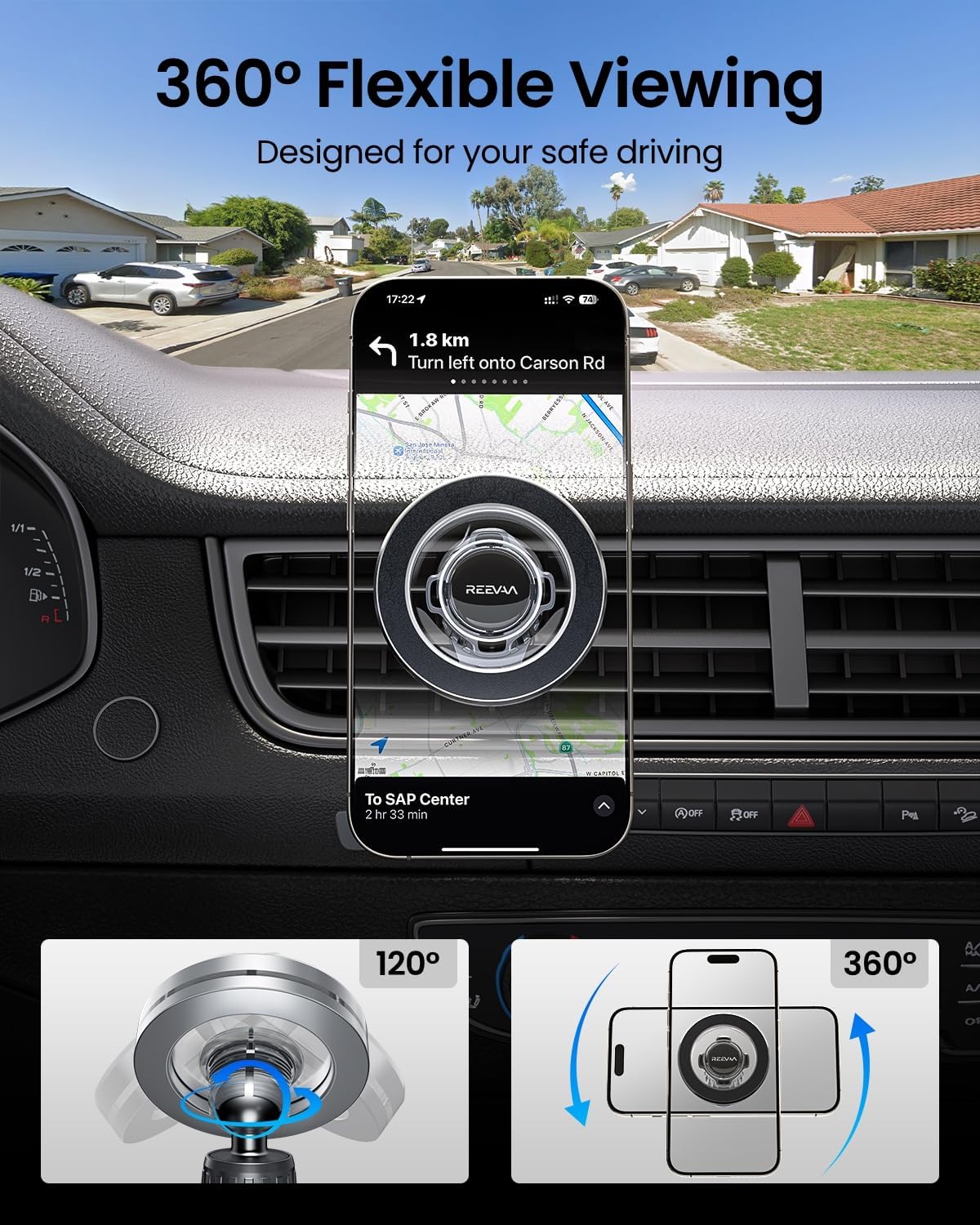 REEVAA for MagSafe Car Mount [Strongest Magnet Power] Magnetic Phone Holder for Car Vent, 360° Adjustable Magnetic Car Mount Accessories Fit for iPhone 16 Pro Max 15 14 13 12 Plus Mini