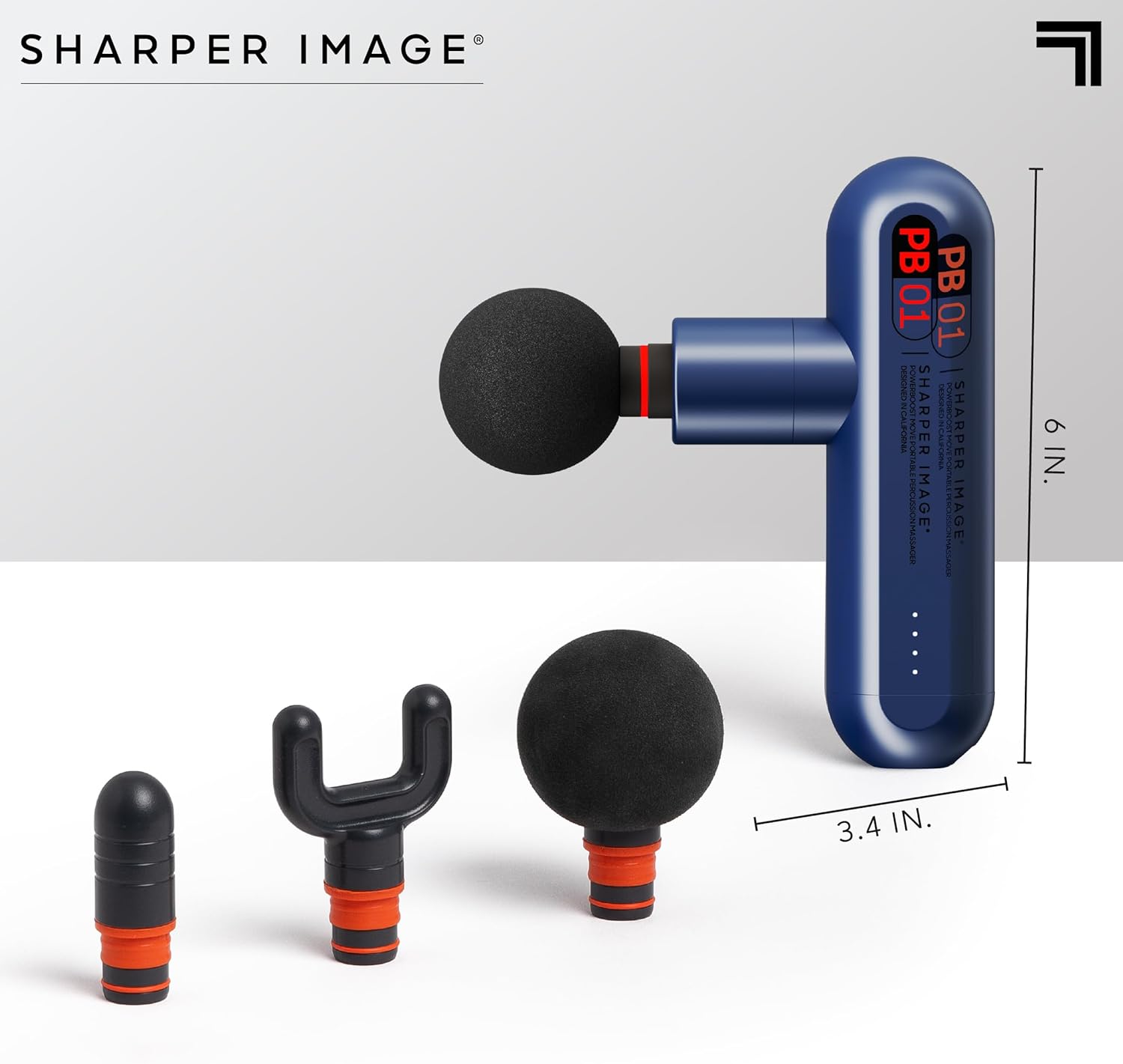 Sharper Image Deep Tissue Portable Percussion Massage Gun Powerboost Move Full Body Back & Neck Muscle Massager with 4 Attachments - Handheld Rechargeable Electric Massage Gun for Athletes