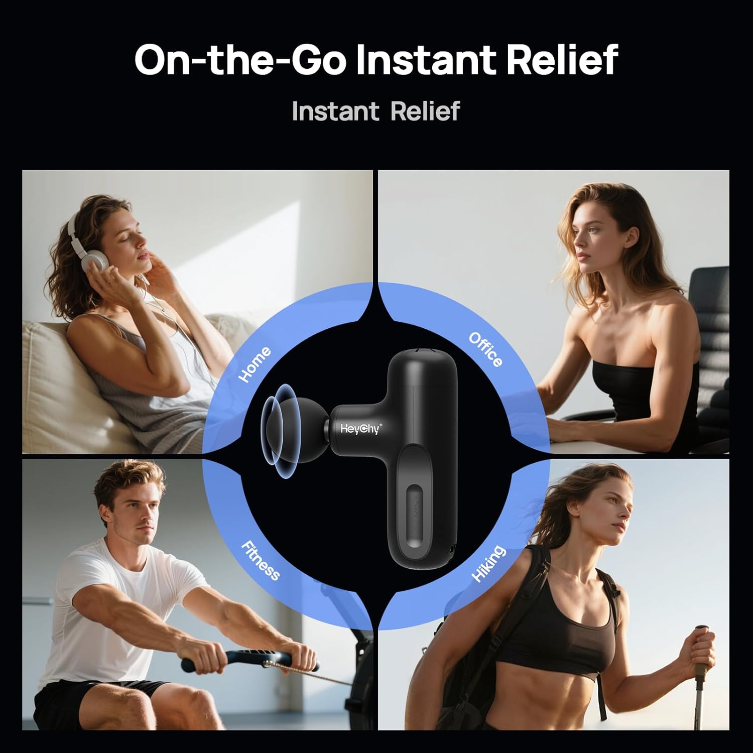 HEYCHY Mini Massage Gun with Heat Deep Tissue Massage Gun Portable Percussion Muscle Massager with 4 Massage Heads for Athletes