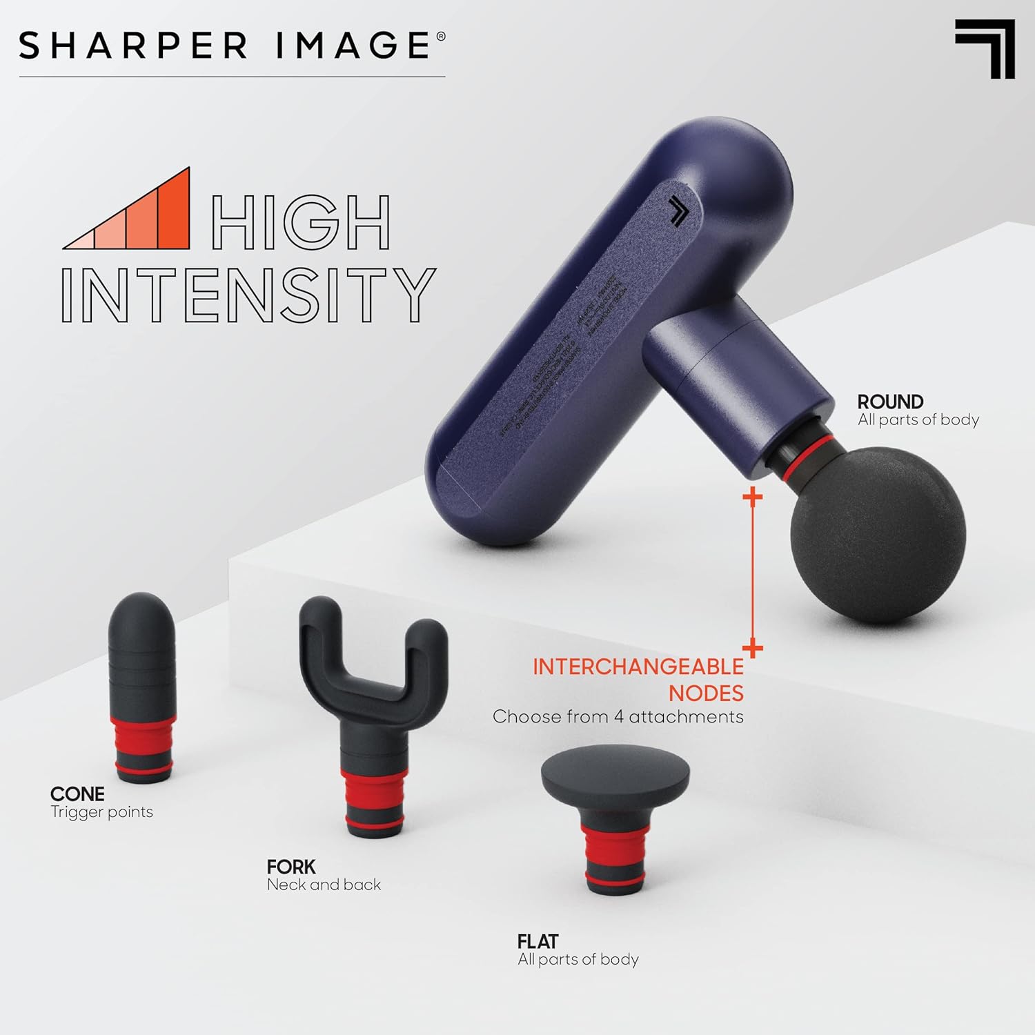Sharper Image Deep Tissue Portable Percussion Massage Gun Powerboost Move Full Body Back & Neck Muscle Massager with 4 Attachments - Handheld Rechargeable Electric Massage Gun for Athletes