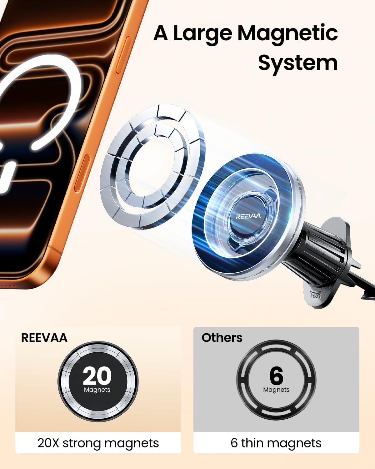 REEVAA for MagSafe Car Mount [Strongest Magnet Power] Magnetic Phone Holder for Car Vent, 360° Adjustable Magnetic Car Mount Accessories Fit for iPhone 16 Pro Max 15 14 13 12 Plus Mini