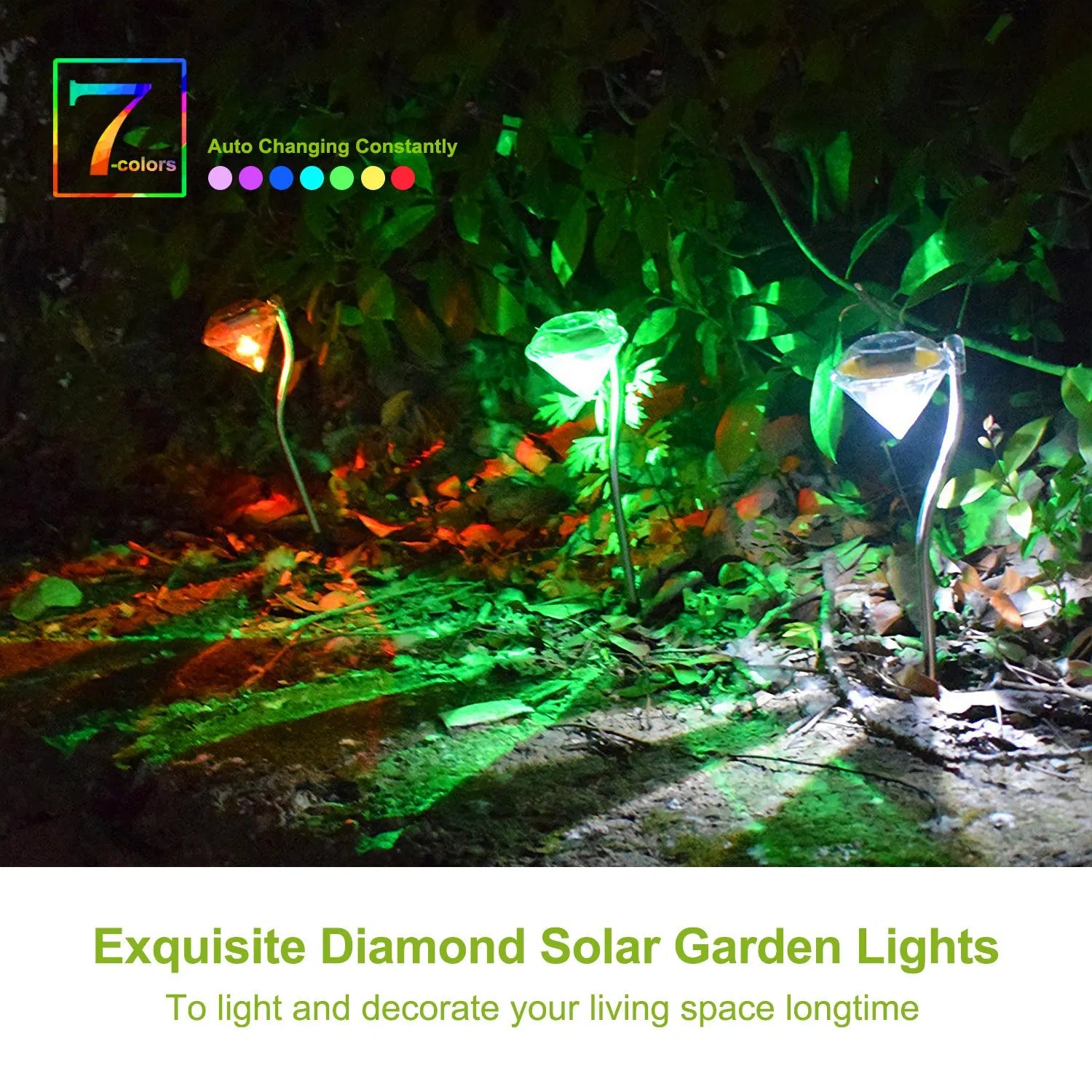 4Pcs Solar Garden Light Outdoor Diamond LED Light 7-Color Changing IP65 Waterproof Pathway Stake Decorative Lamp For Garden Patio Yard Walkway