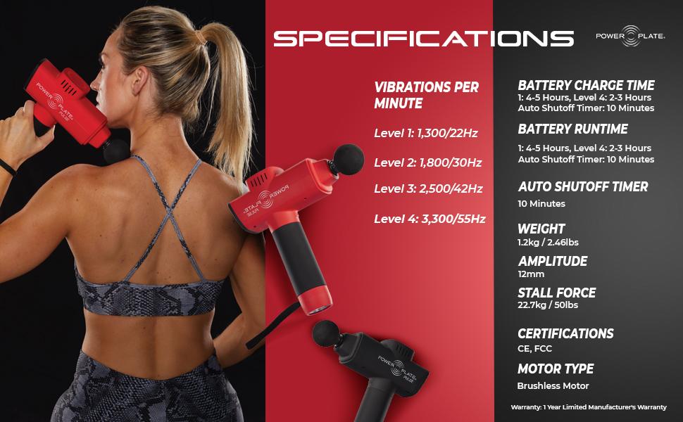 Power Plate Pulse 3.0 Massage Gun Deep Tissue Massage Gun with 6 Heads Carry Case Portable Rechargeable 6-Hour Battery (Black)