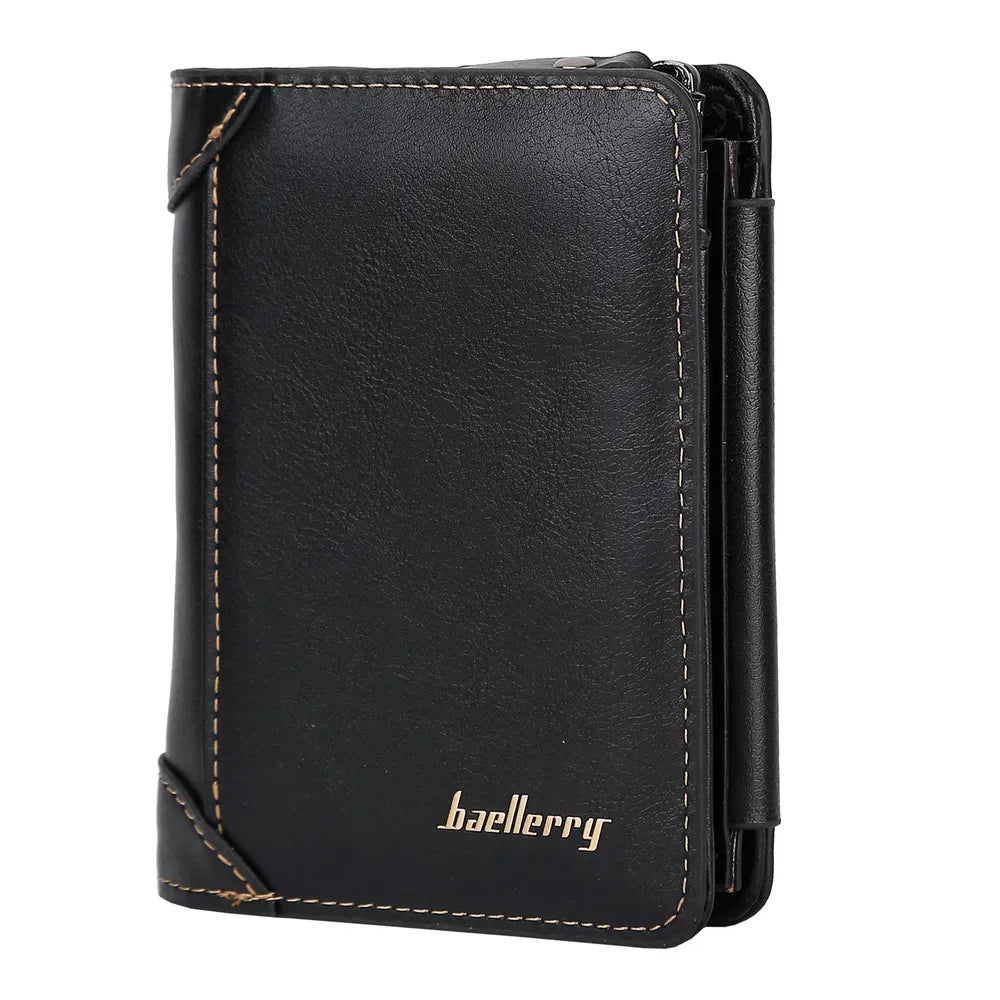 Men Leather Wallet ID Card Holder Purse Trifold Clutch Money Zipper With ID Window 14 Credit Card 1 ID Card