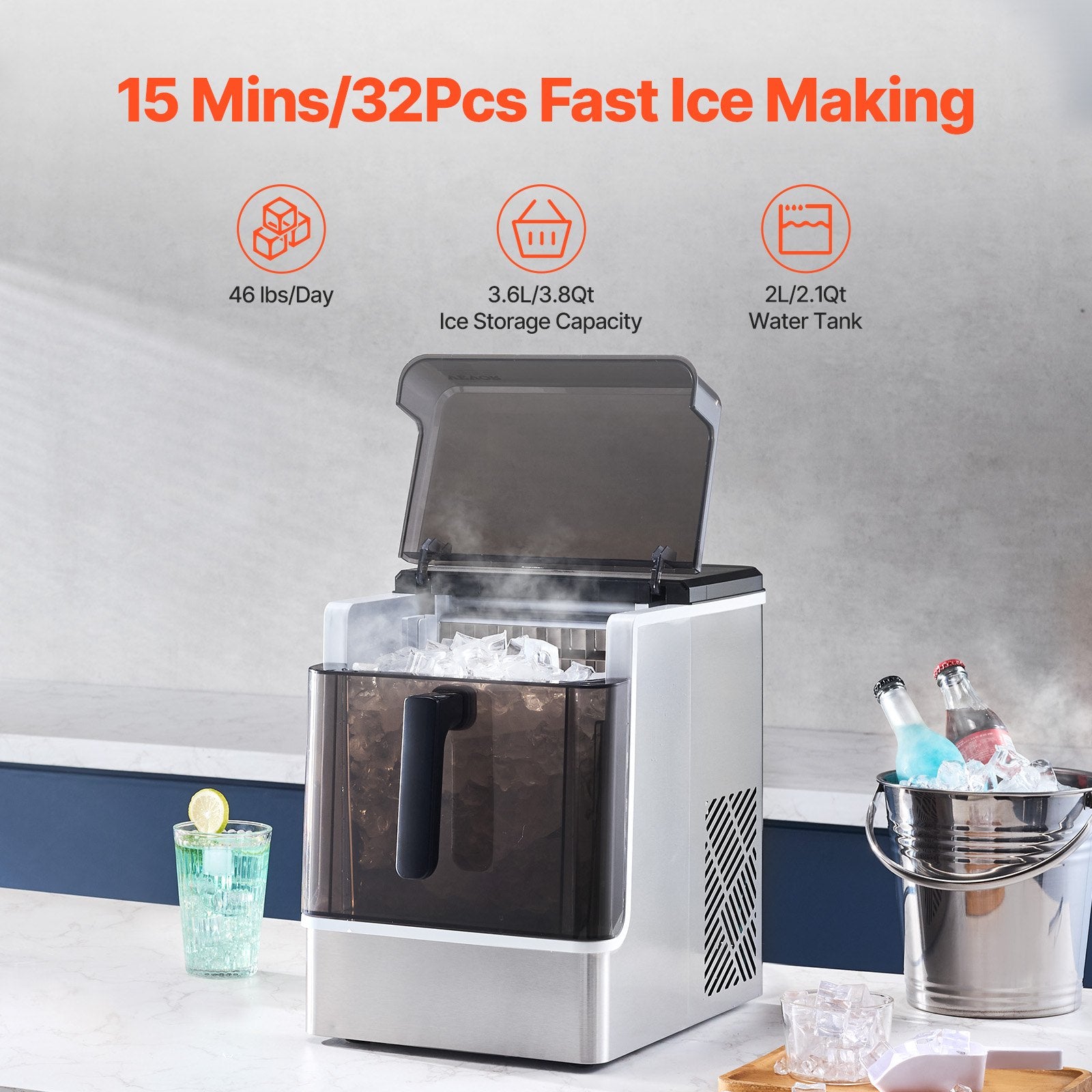 Portable Countertop Ice Maker 50Lbs 24H Self-Cleaning With 3 Sizes Ice Cube
