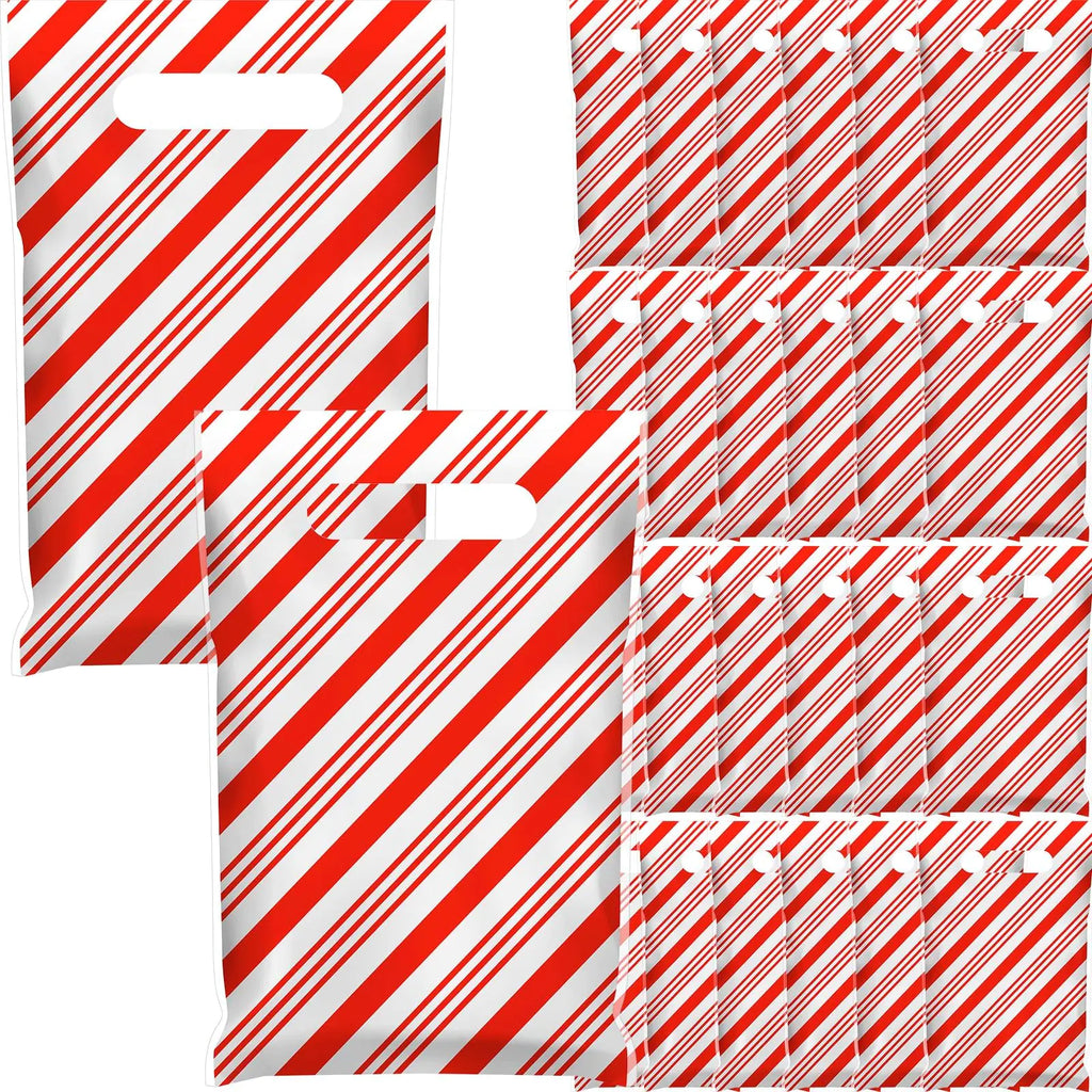 FestiveStriped 100-Pack Christmas Treat Bags with Handles