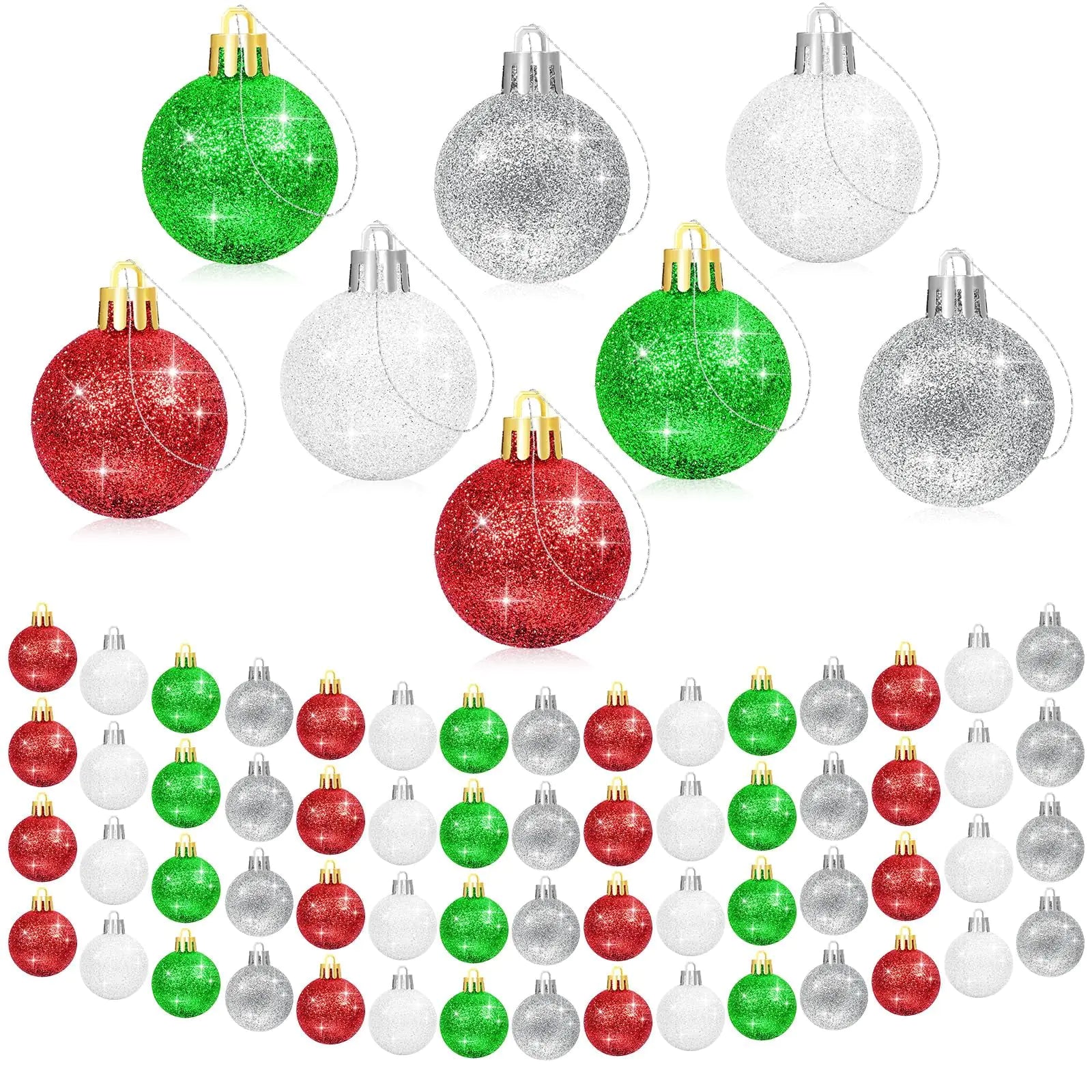 60Pc Mini Festive Glitter Ornaments Set