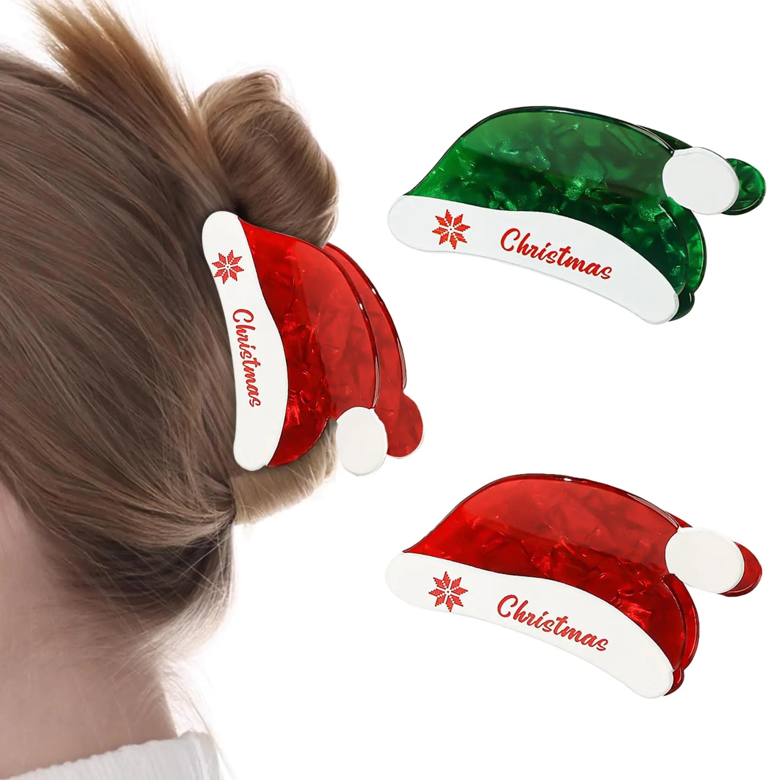 Festive Holiday Hair Claw Duo in Red & Green