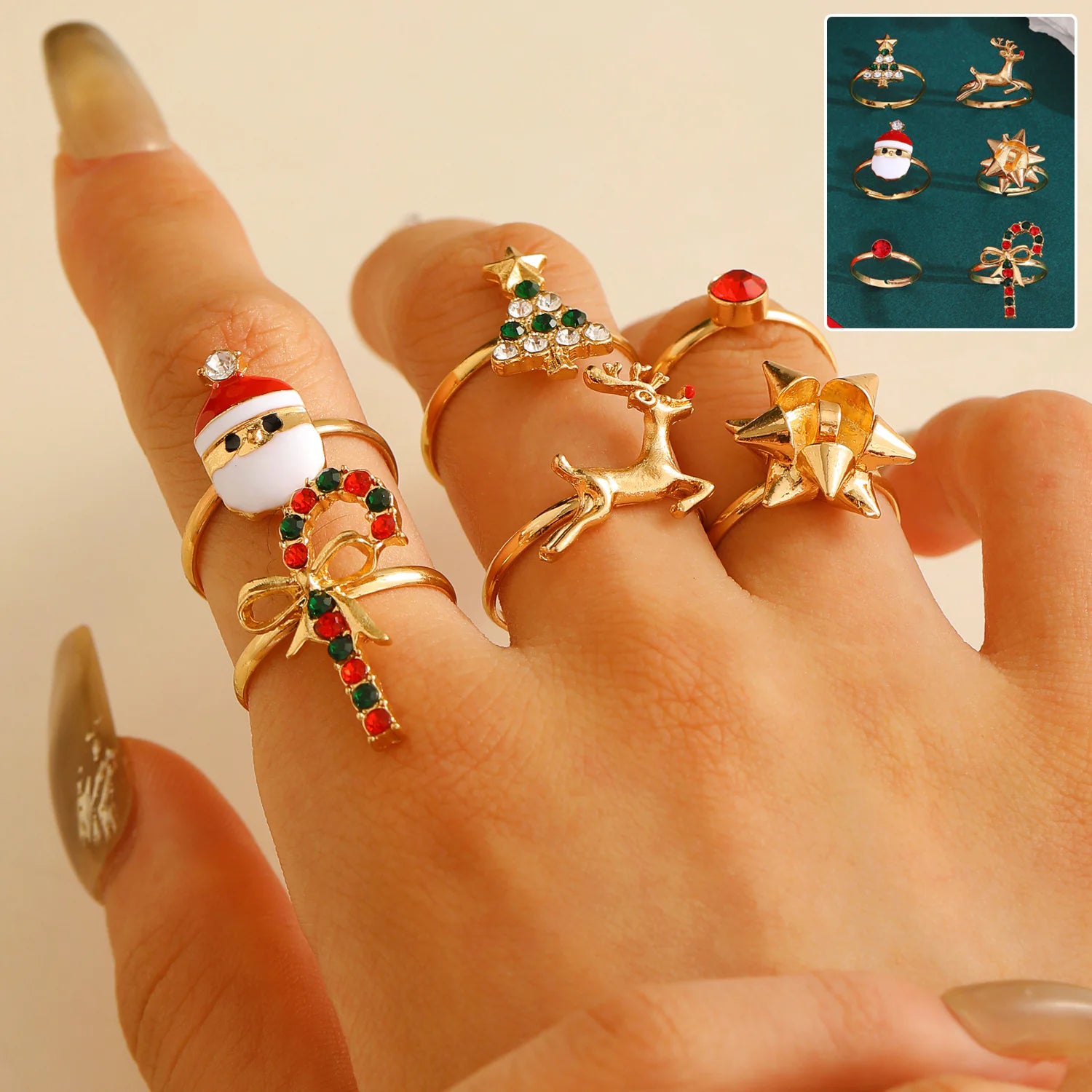 Holiday Magic: 6 Piece Santa & Reindeer Ring Set