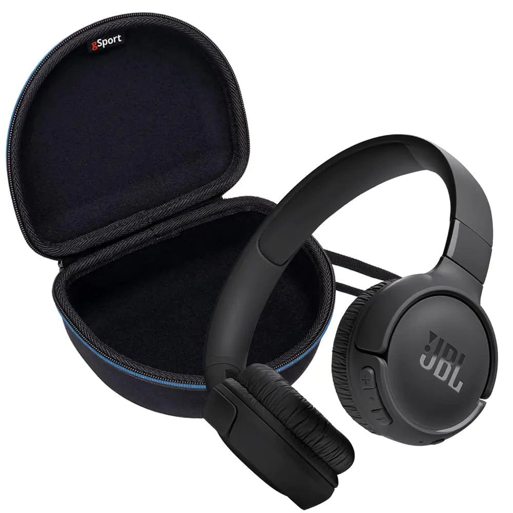JBL Tune 520BT Wireless On Ear Bluetooth Headphone Bundle Up to 57H Battery Life and Speed Charge with gSport EVA Case (Black)