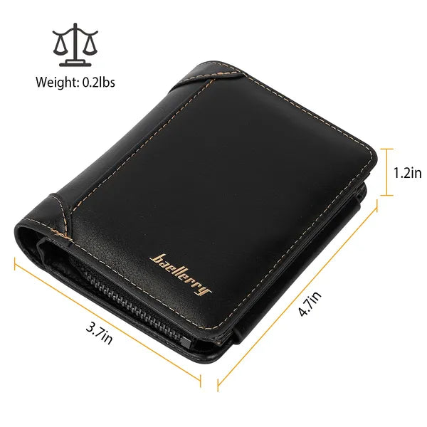 Men Leather Wallet ID Card Holder Purse Trifold Clutch Money Zipper With ID Window 14 Credit Card 1 ID Card
