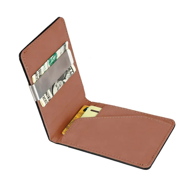 Unisex PU Leather Wallet RFID Blocking Slim Bifold Credit Card Holder With Money Clip