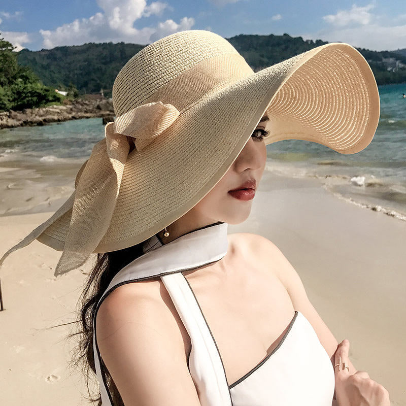 Women's Seaside Summer Vacation Foldable Sun Hat With Wide Brim