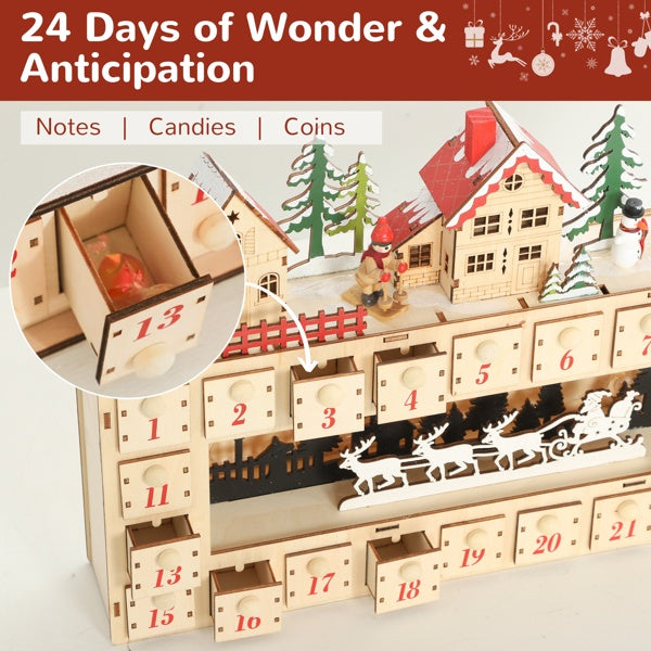 Christmas Advent Calendar – Wooden LED Light-Up Village