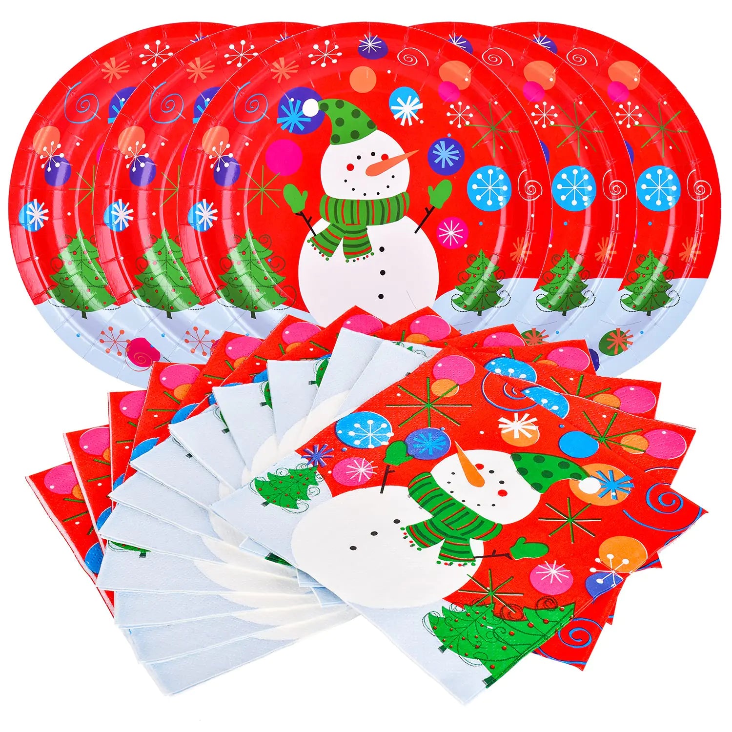 Snowman Christmas Party Set: Disposable Plates and Napkins for 20