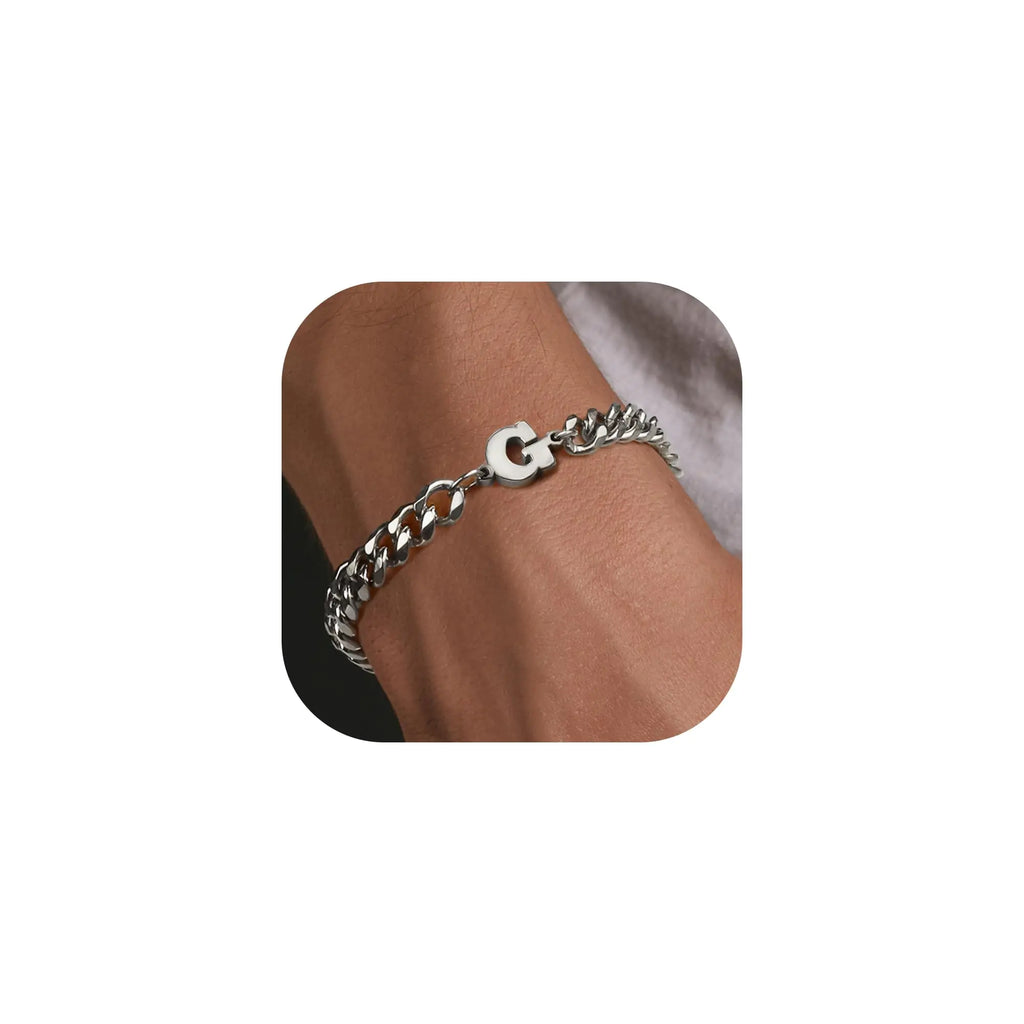 Mens Silver Initial Link Bracelet